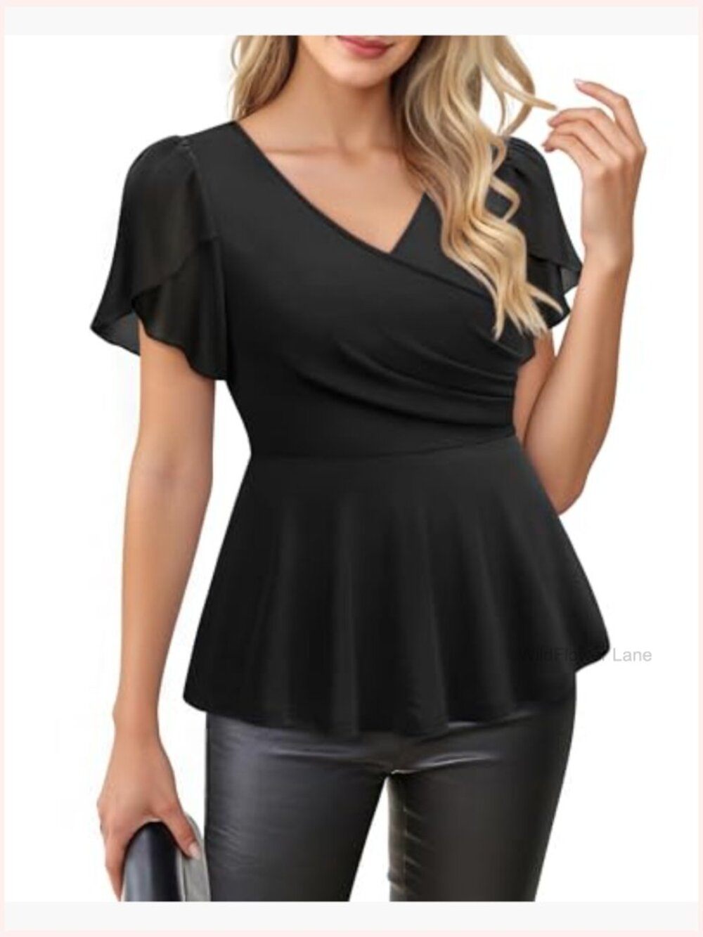 Elegant Peplum Blouse with Petal Sleeves for Work & Night Out - Picture 3 of 7